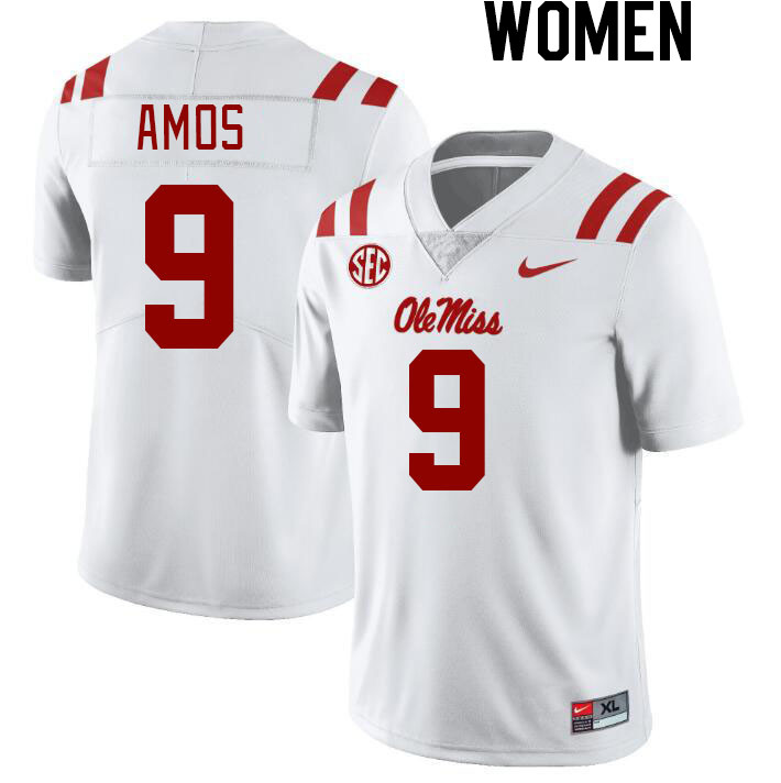 Women #9 Trey Amos Ole Miss Rebels College Football Jerseys Stitched-White